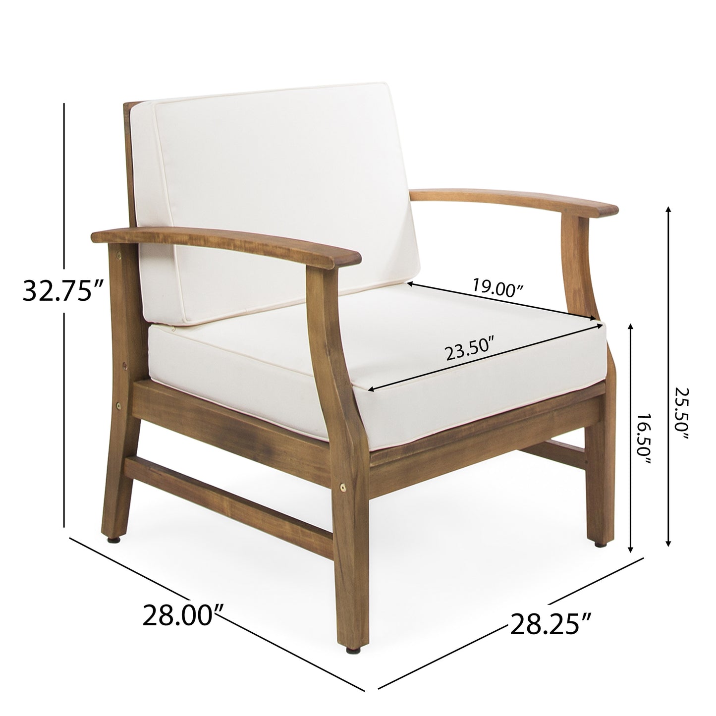 Perla Club Chairs Set of 2 - Cream Acacia Wood