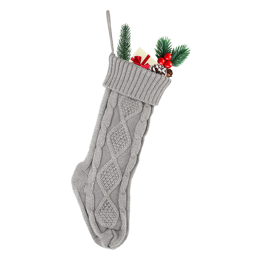 Large Christmas Gift Bag 46CM Wool Knitted Socks Scene Decor - Holiday Ornament