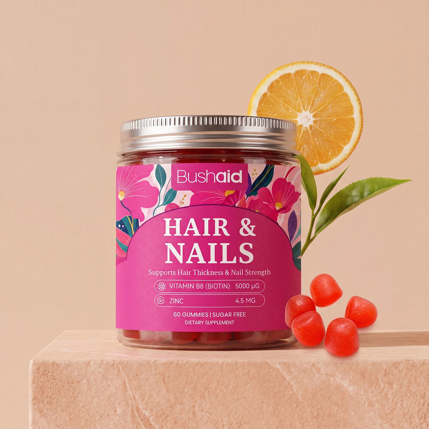 Hair and Nail Care Gummy Vitamins with Biotin and Zinc - 60 Gummies