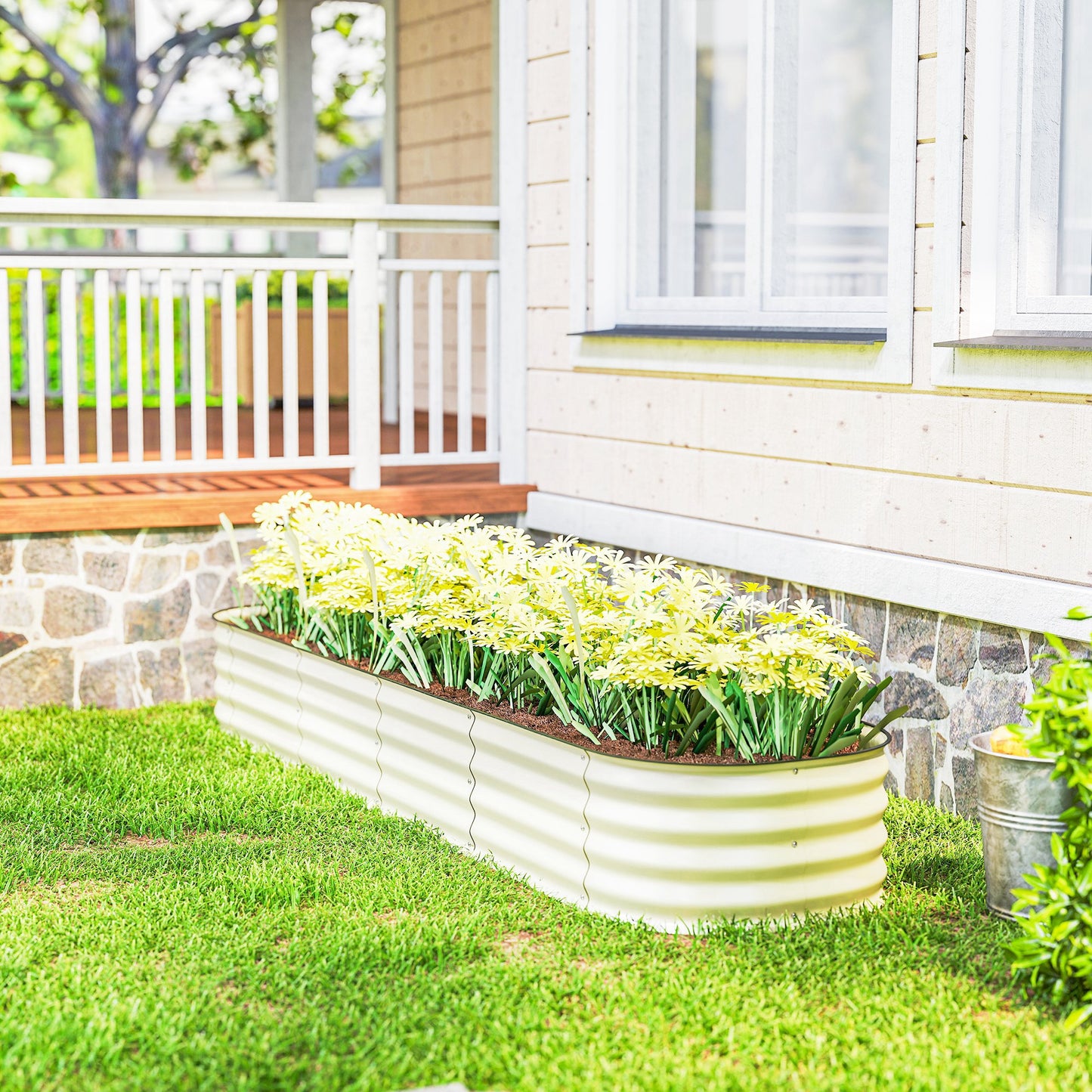 Galvanized Raised Garden Bed Kit Cream 7.9 x 2 x 1 ft Metal Planter Box with Edging