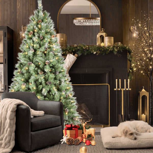 5ft Green Artificial Christmas Tree with 200 LED Lights & Pine Cones