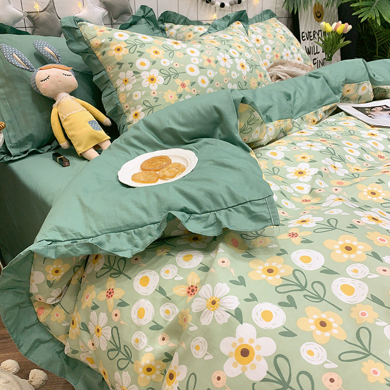 Four-Piece Cotton Bedding Sheets Set for 1.8m Bed - Princess Style, Summer Comfort