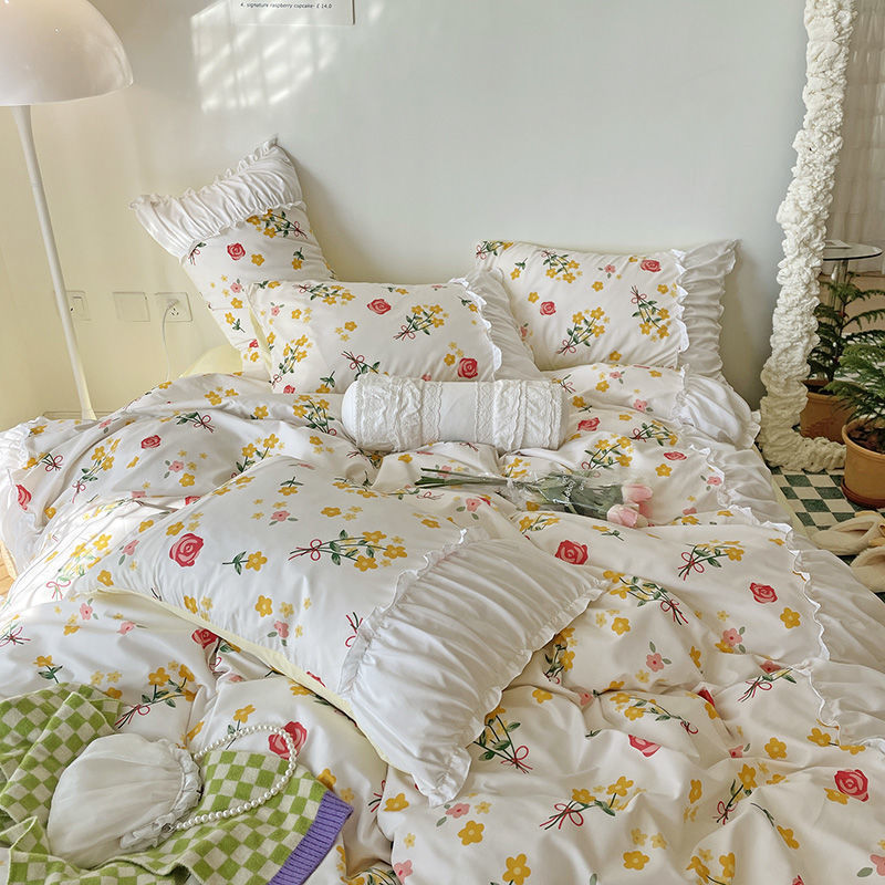 French Lace Pleated Bed Skirt Set of Four - Multiple Sizes & Styles