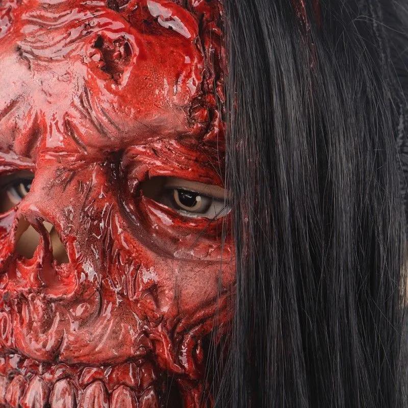 Horror Skull Latex Headgear Mask - Red