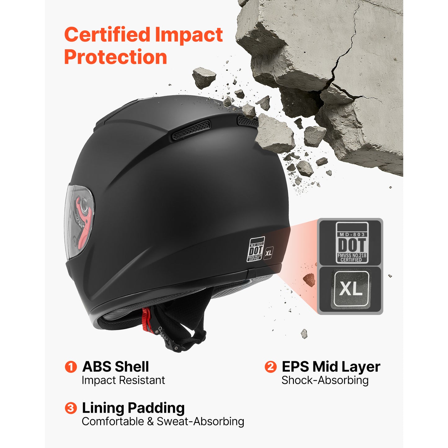 Full Face Motorcycle Helmet XL - Lightweight DOT Approved Street & Off-Road Helmet
