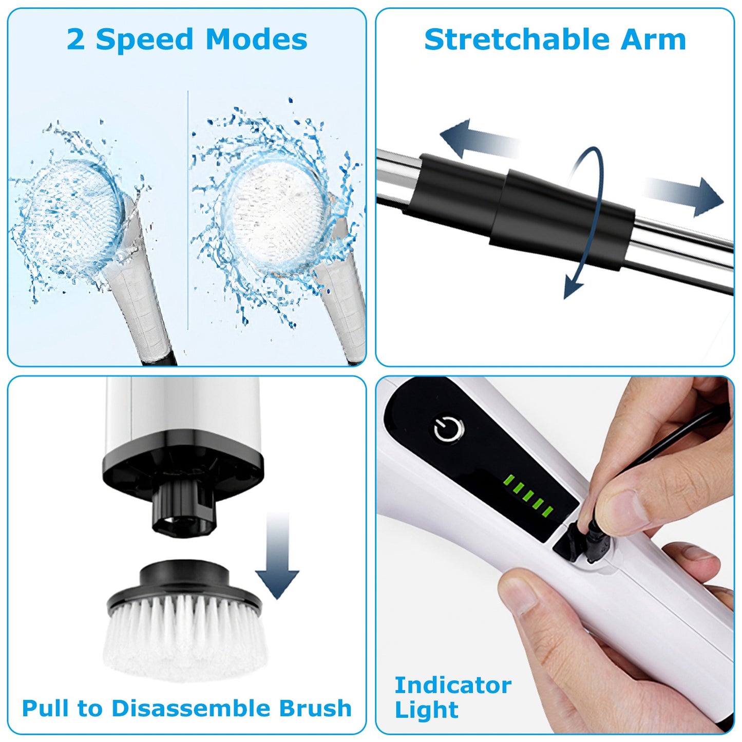 Electric Spin Scrubber Cordless Rechargeable Bathroom & Tile Cleaner with 8 Replaceable Heads
