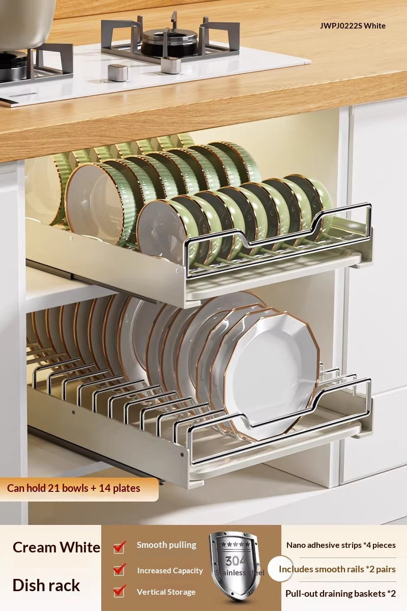 Stainless Steel Kitchen Drawer Pull-Out Dish Rack Storage Organizer