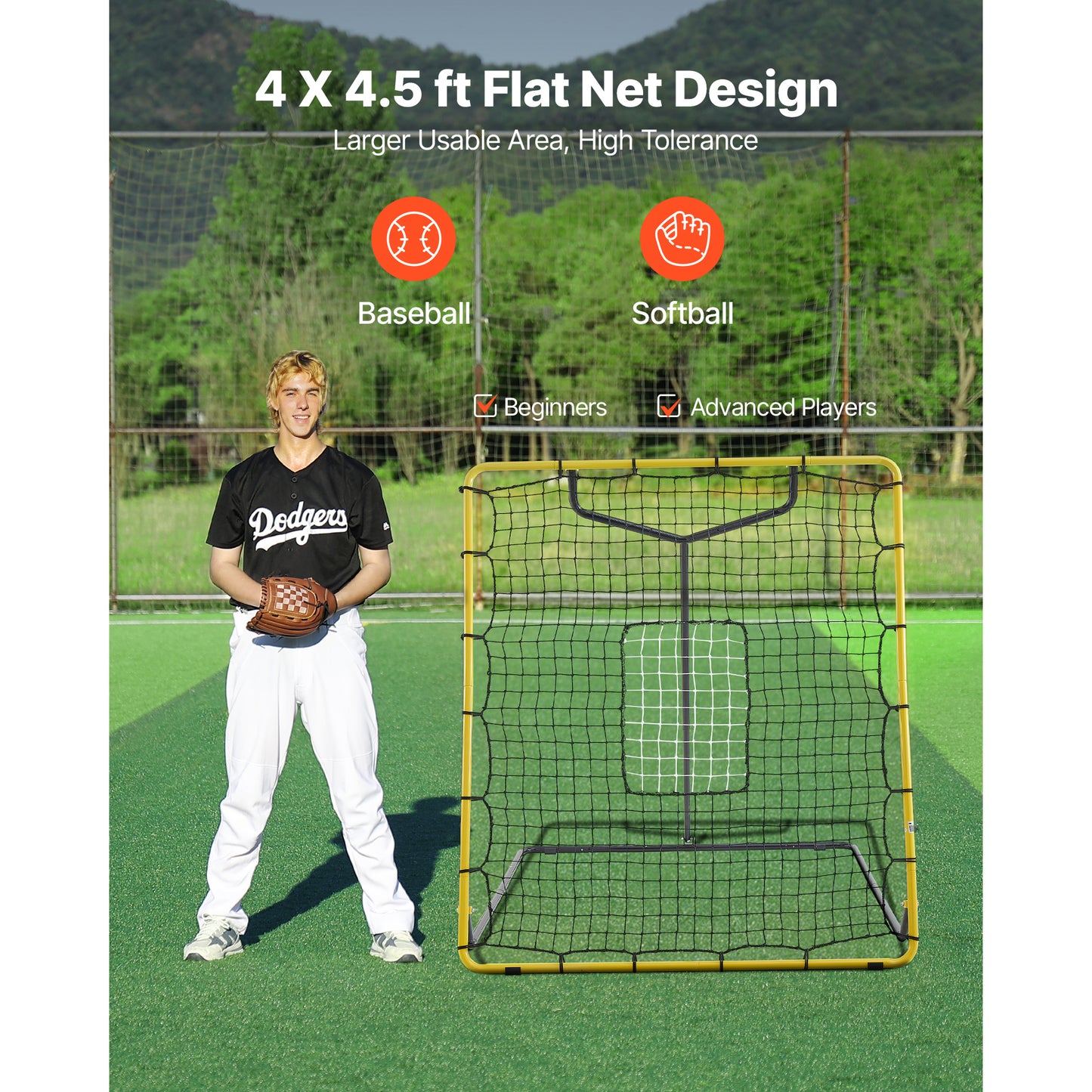 Baseball Softball Rebounder Net 4x4.5 ft Pitch Back Training Target with Adjustable Angles