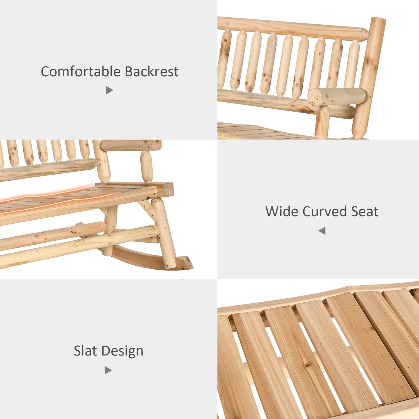 Heavy Duty 2-Person Rocking Chair - Natural Fir Wood Loveseat