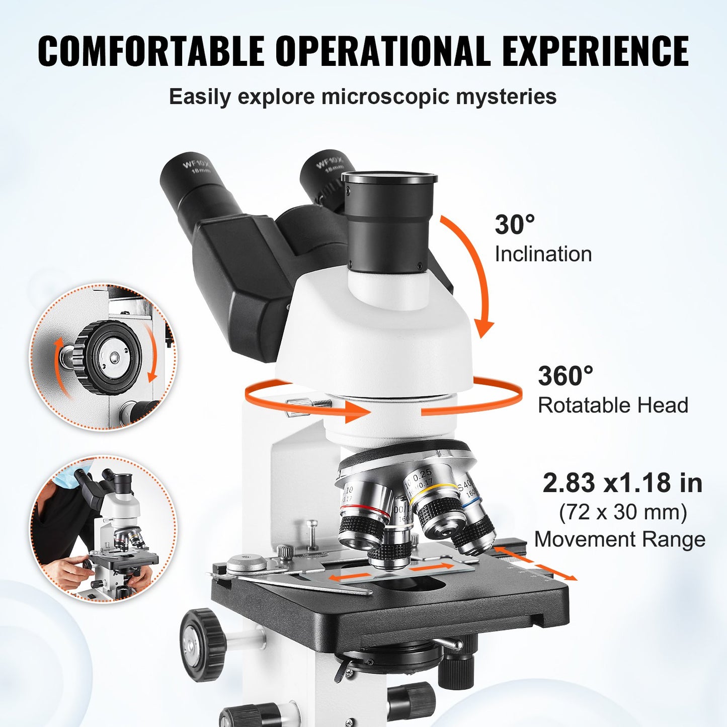 Trinocular Compound Microscope - 40X-5000X Magnification with LED Illumination