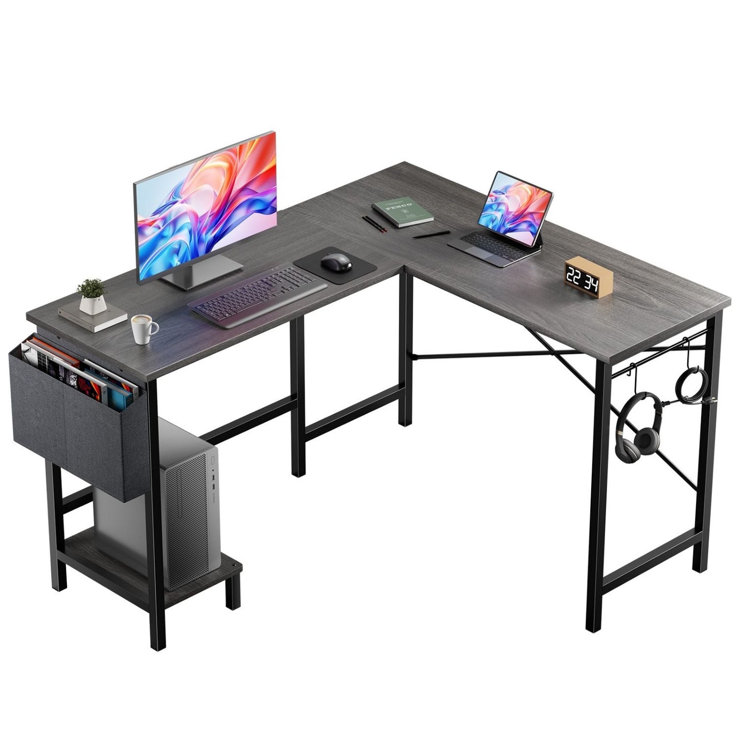 L-Shaped Computer Desk with Storage Bag & CPU Holder - 49IN