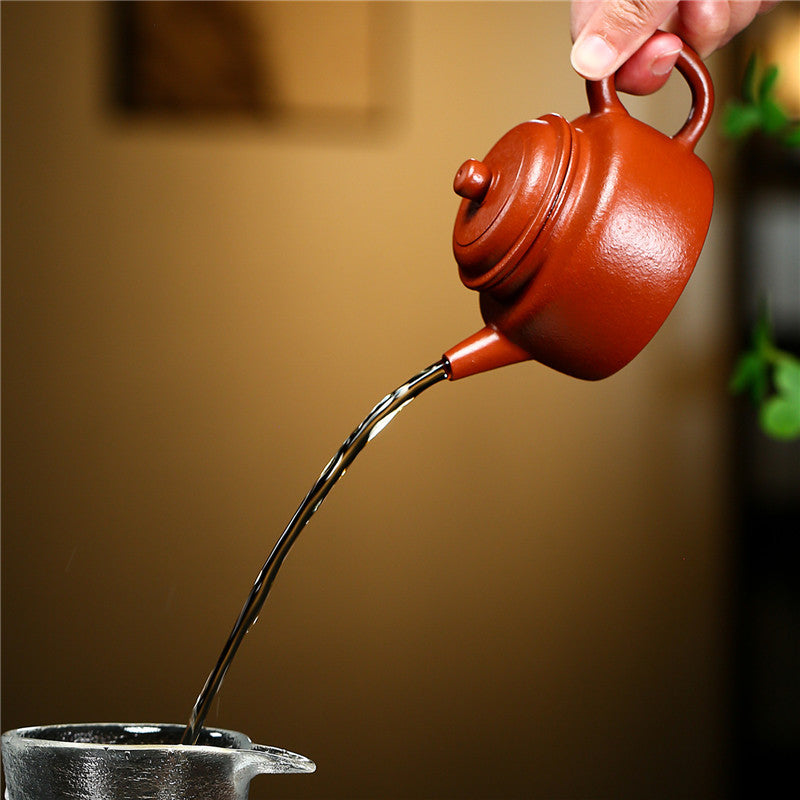 Chinese Style Purple Sand Tea Set with Hand-Painted Coarse Cinnabar Sand Finish