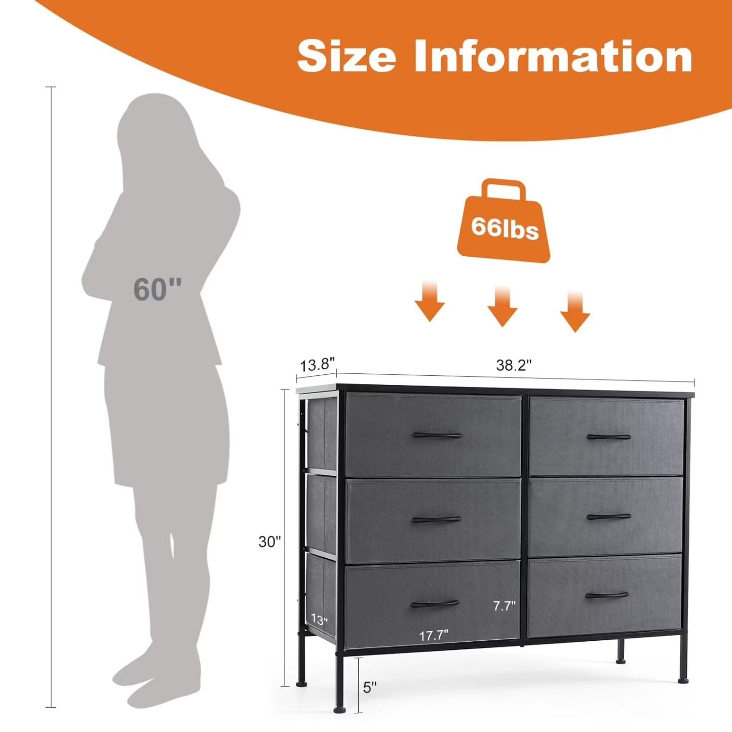 6 Drawer Fabric Dresser - Versatile Storage Cabinet for Home