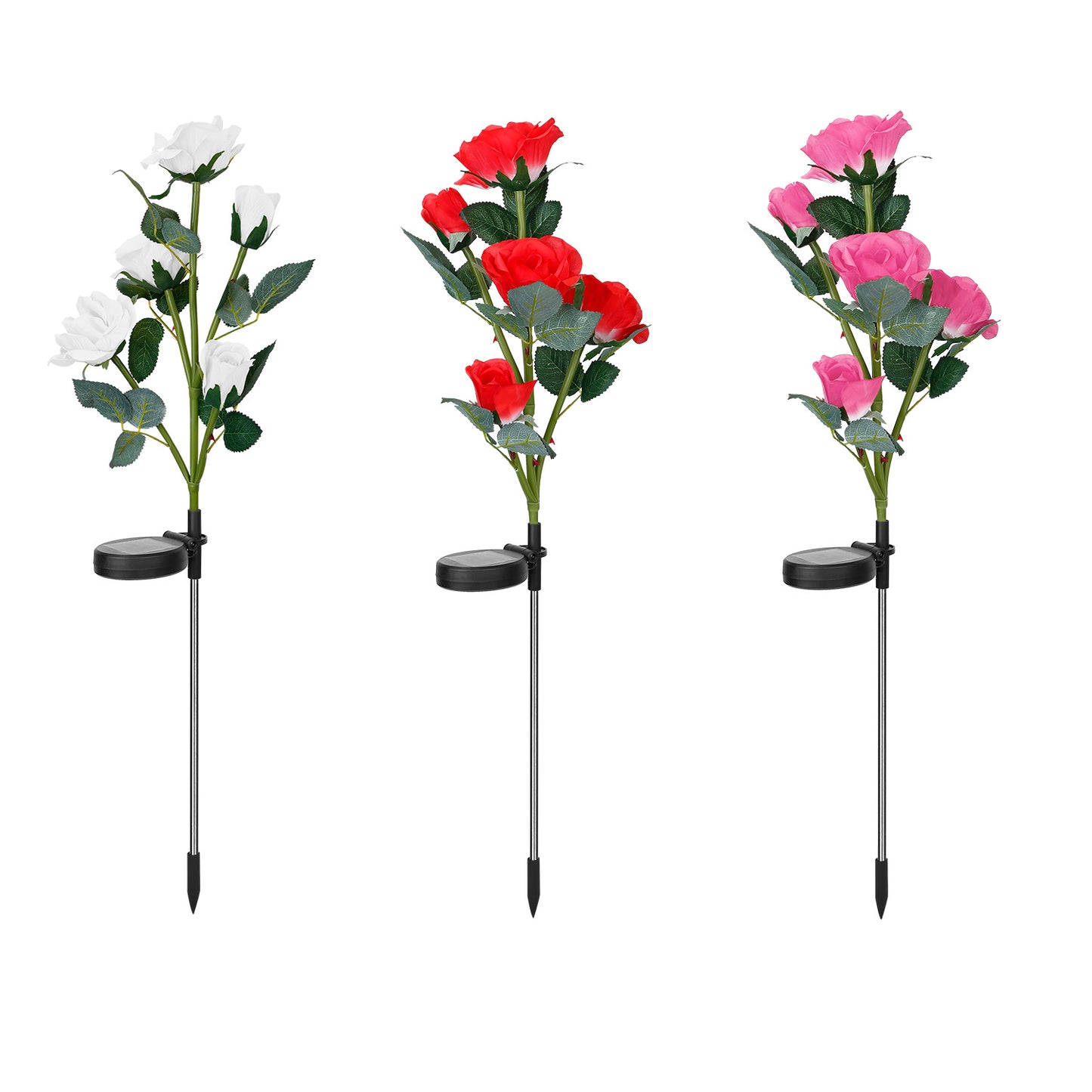 Solar Powered Rose Flower LED Lights - 2Pcs Outdoor Decorative Lamps