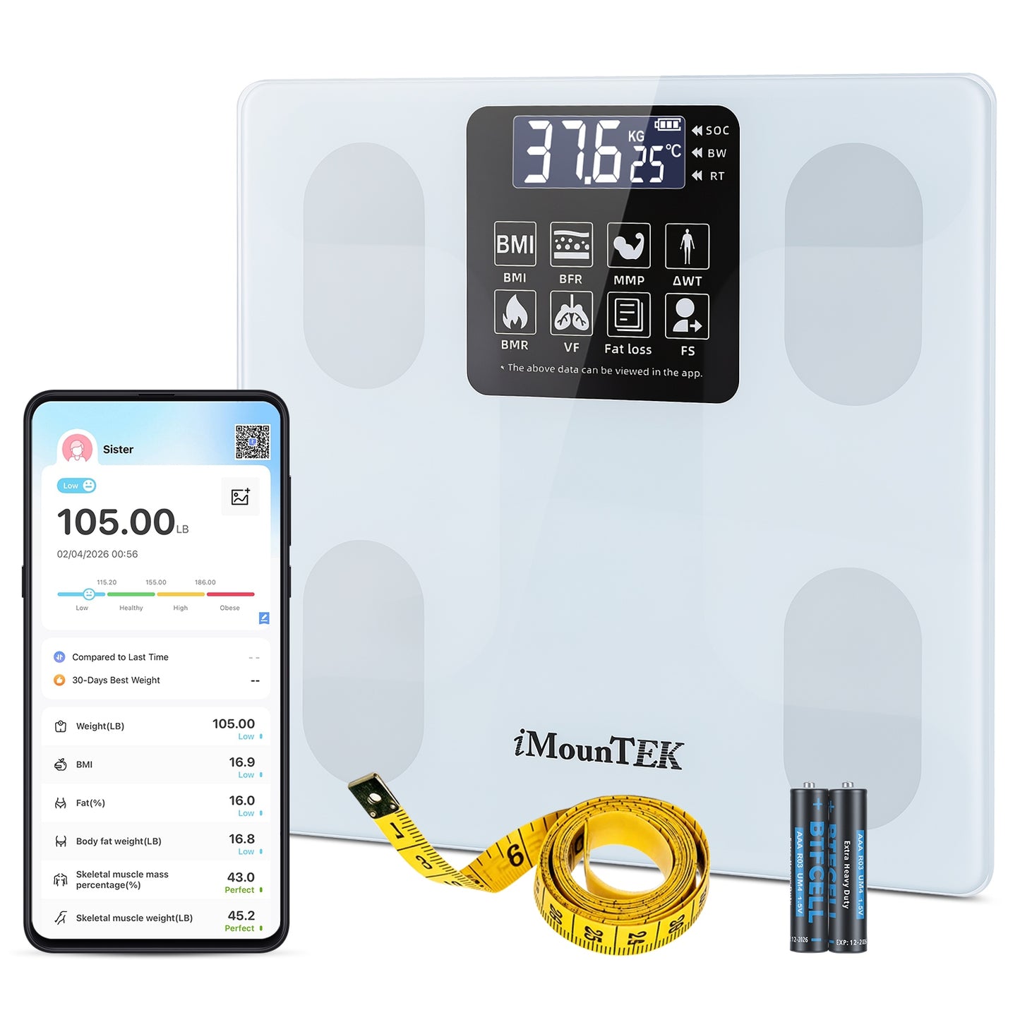 Digital Body Weight Scale with BMI & Body Composition App Connectivity White
