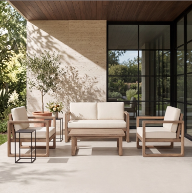 4-Pieces Acacia Wood Patio Furniture Set, Outdoor With Coffee Table,