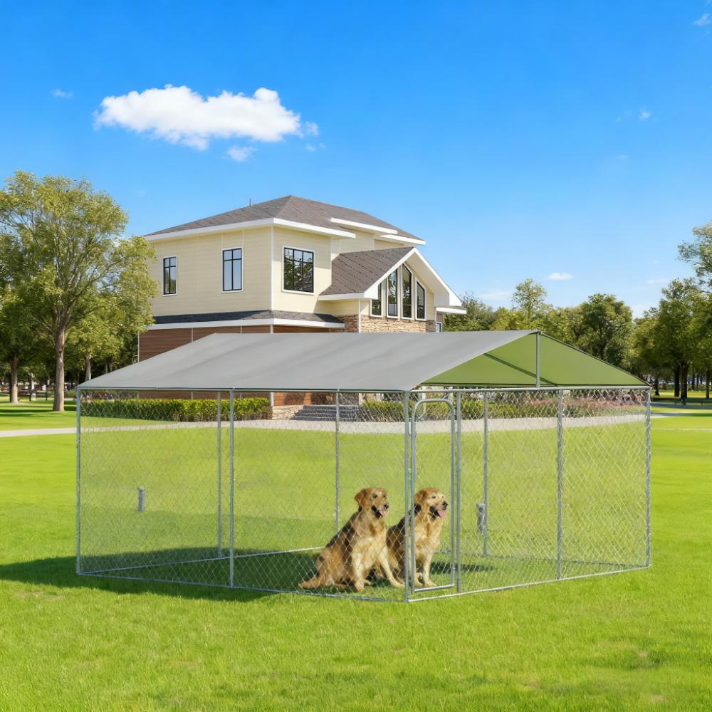 Steel Dog Kennel with Canopy - 157.5" x 157.5" x 91.25"