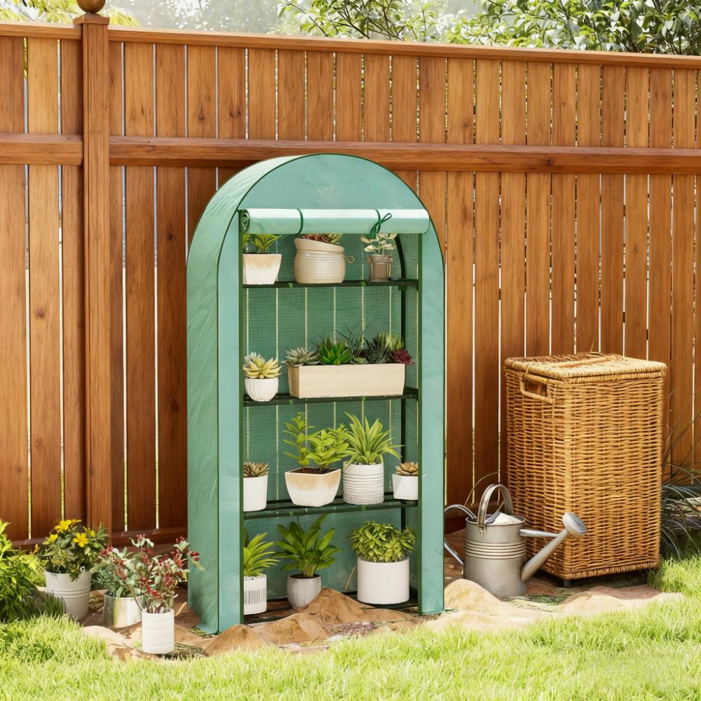 Portable Lean-To Greenhouse with 4 Shelves - Green