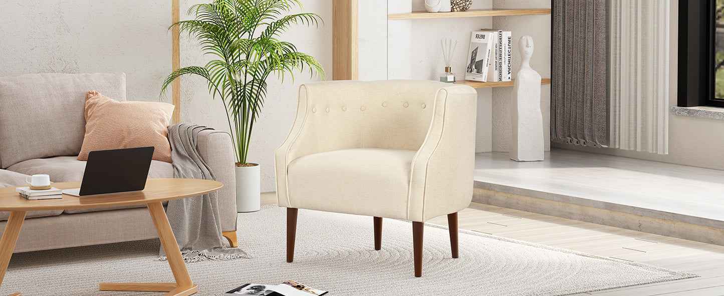 Modern Club Chair With Button-Tufted Back & Tonal Piping