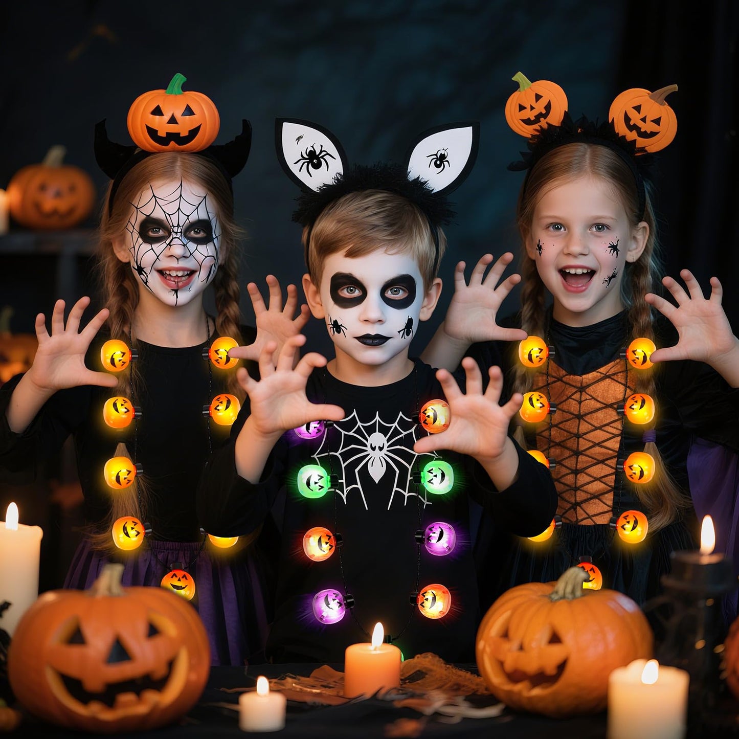 3PCS Light Up Pumpkin Necklaces - Halloween Party Accessories