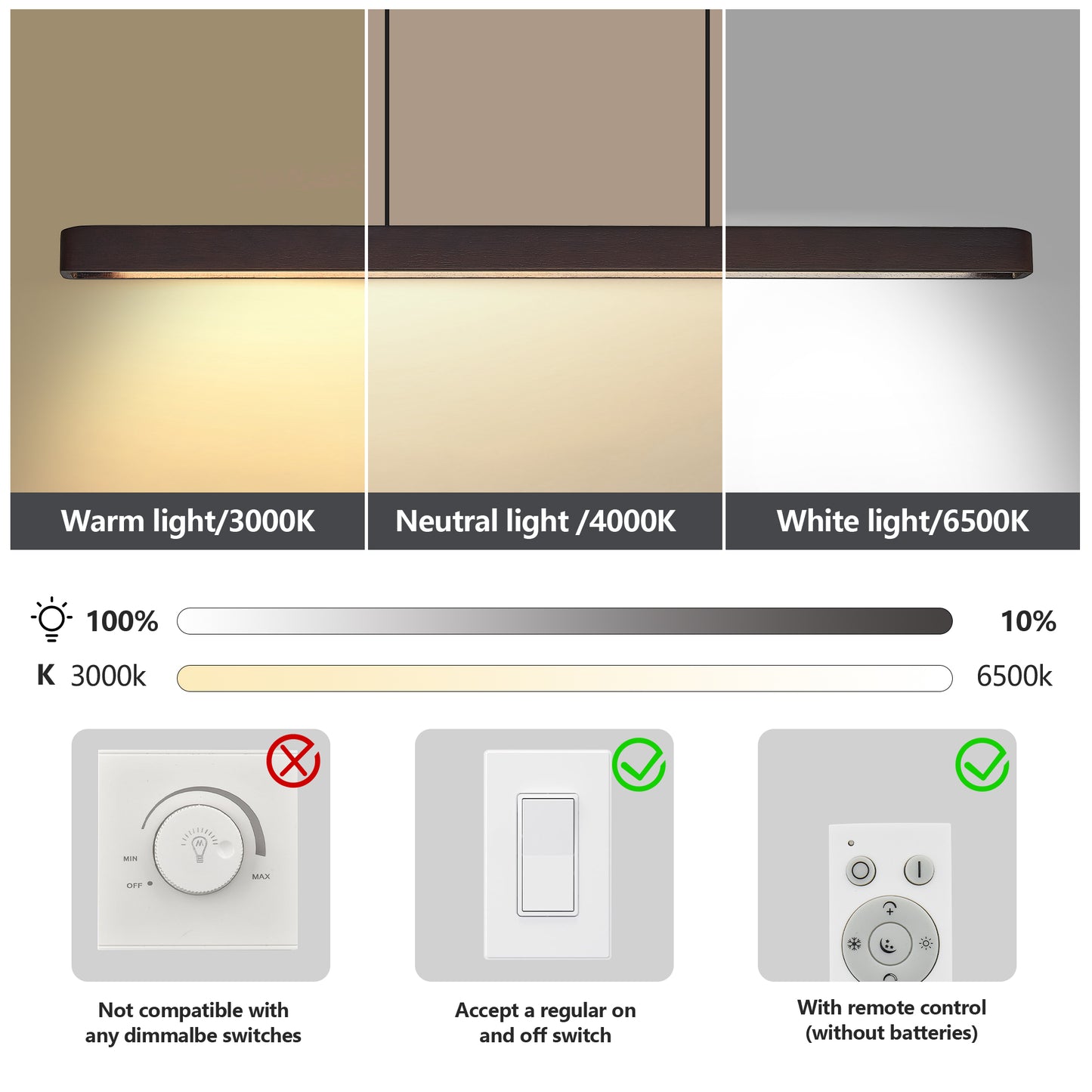 39-Inch Walnut Wood LED Pendant Light - Adjustable Modern Fixture