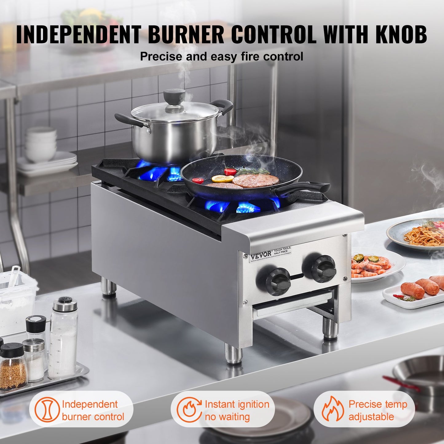 Commercial Gas Range Stove - 2 Burner Countertop Hot Plate