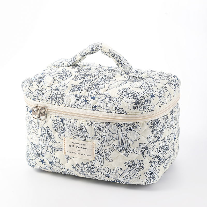 Large Capacity Portable Cosmetic Bag with Floral Design - Travel Makeup Organizer