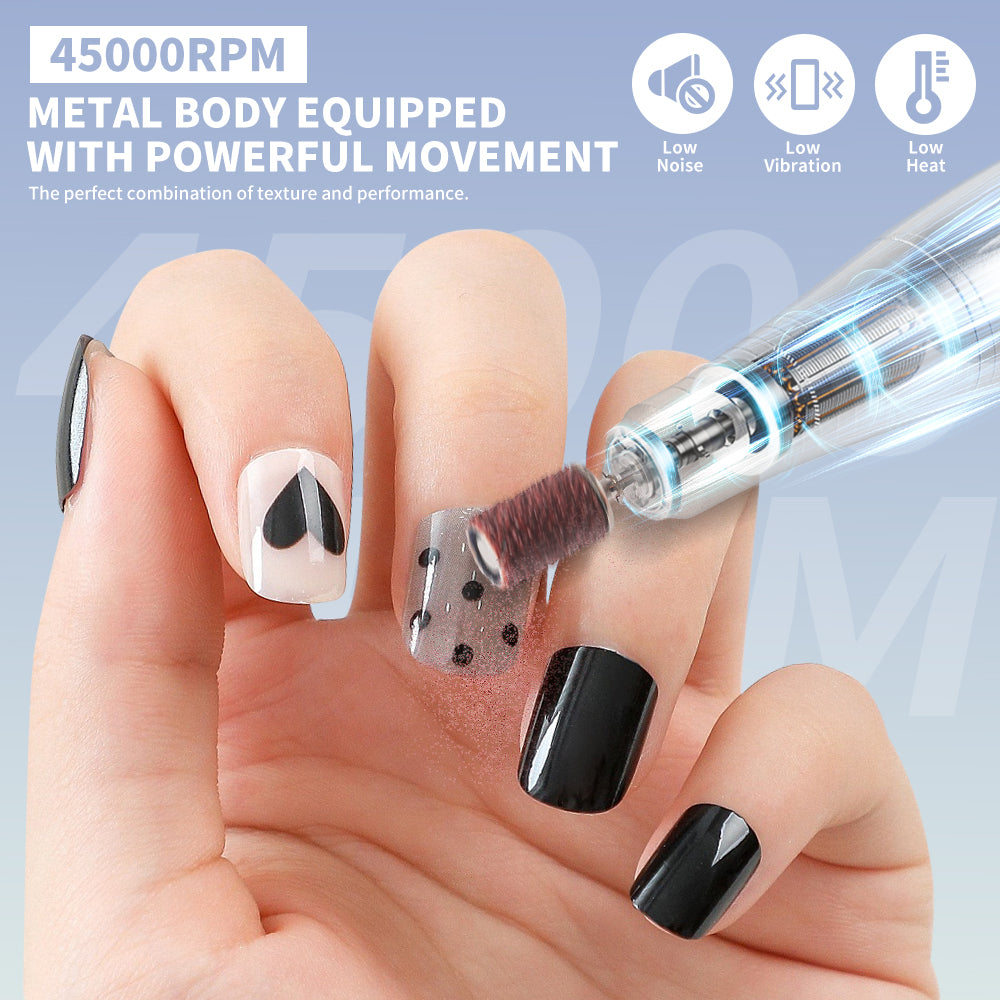 Professional Electric Nail Drill Kit - 45000RPM Rechargeable Portable File