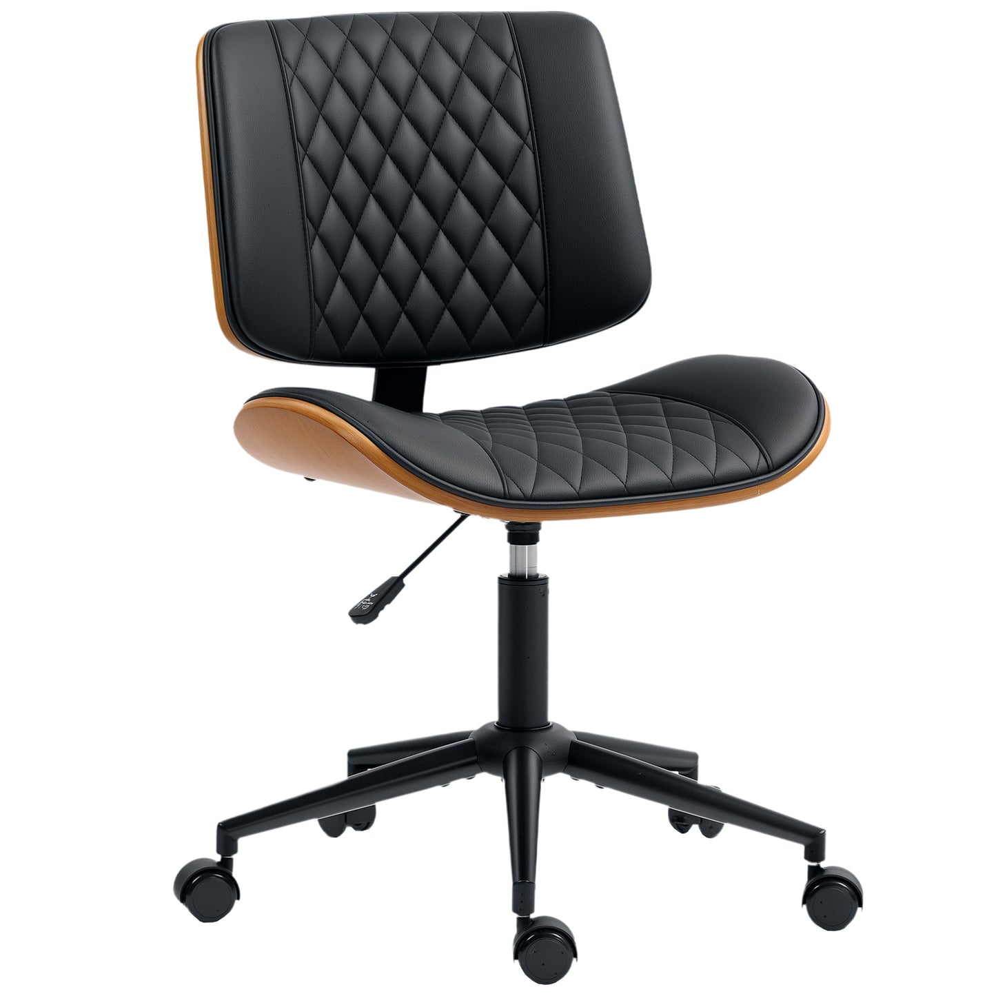 Adjustable Black PU Leather Office Chair with Wheels - Armless