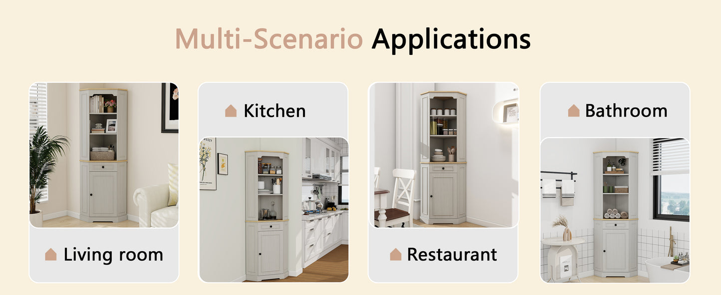 68 Tall Corner Cabinet, Freestanding Storage Cabinet With 1 Door,