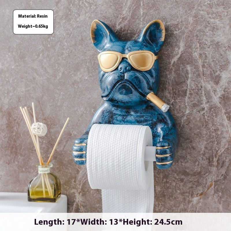 Cute Dog Toilet Tissue Box Holder with Toilet Chart Drum Rack - Bathroom Storage