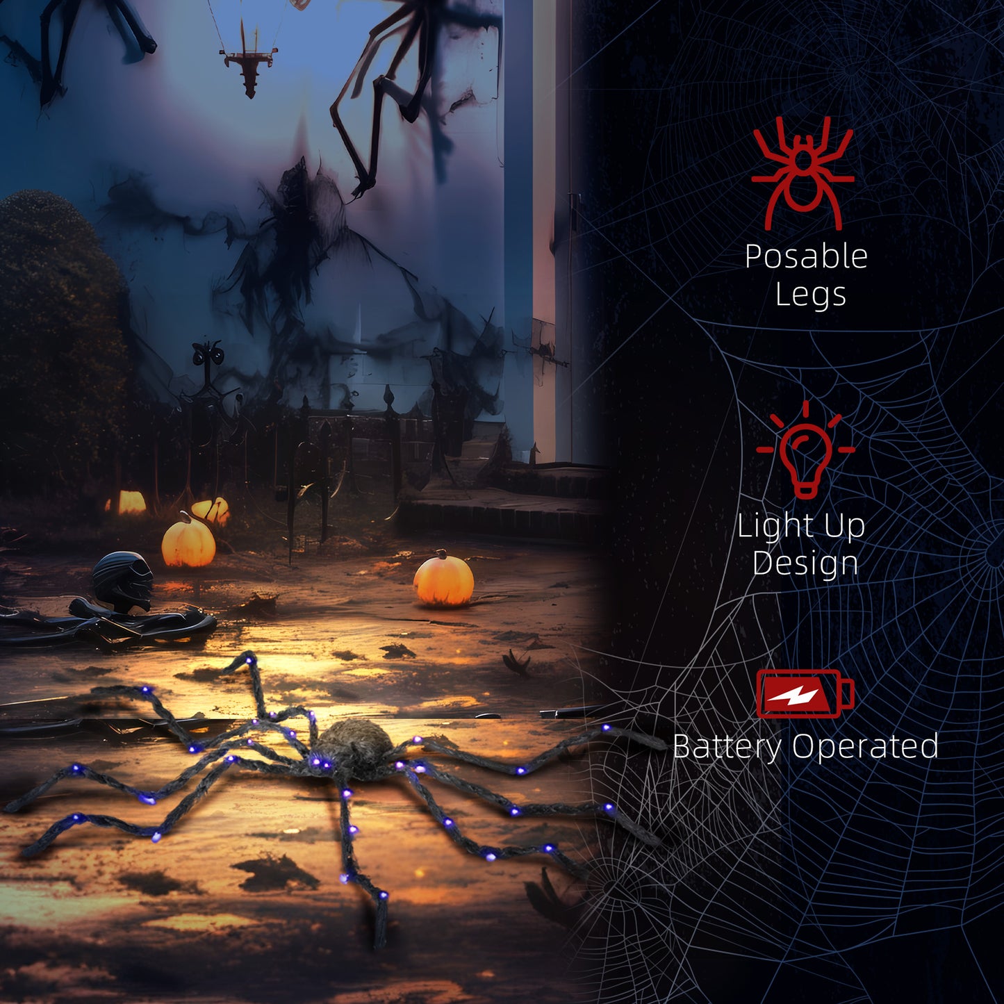 Light-Up Oversized Spider Halloween Decoration - 63" Black