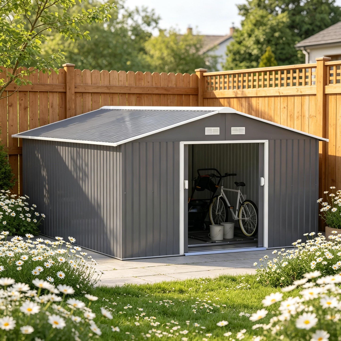 Spacious Garden Storage Shed - Dark Gray Metal Outdoor Shed