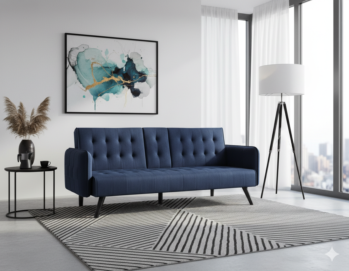 72 Velvet Convertible Sofa Bed With Cup Holders, Tufted Folding Futon