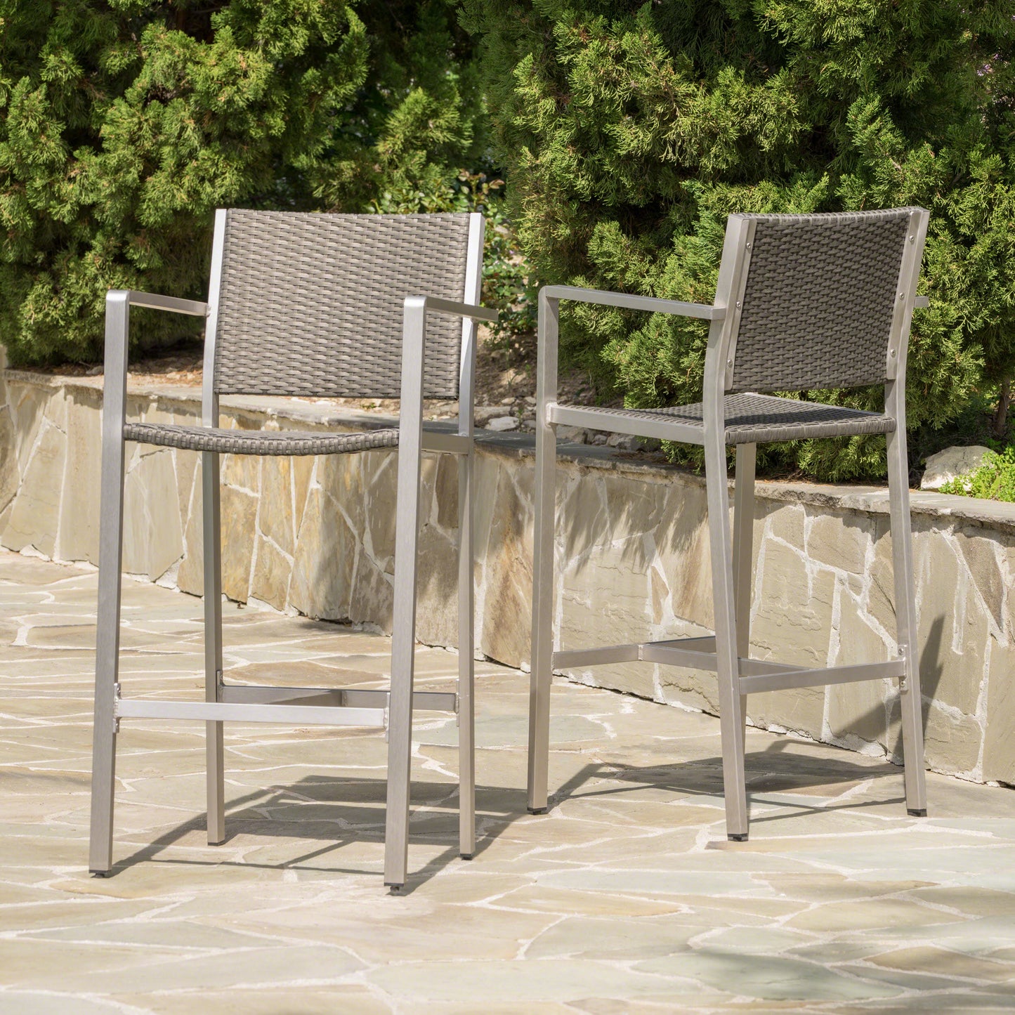 Outdoor 29.50 Rust-Proof Aluminum Barstools With PE Rattan Seat And