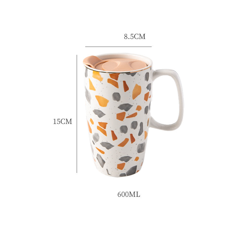 Large Capacity Ceramic Mug with Lid - Multiple Styles, 500-600mL Drinkware