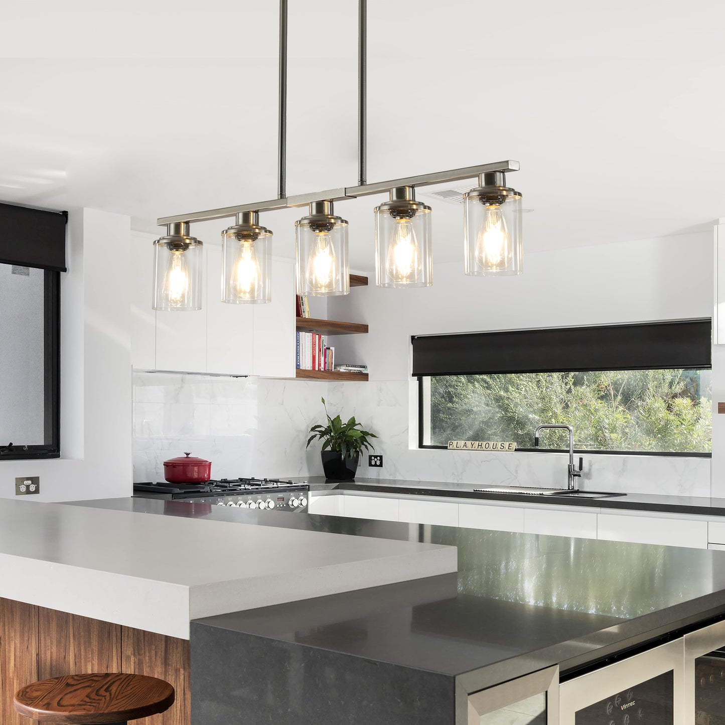 Brushed Nickel 5-Light Chandelier - Modern Pendant Light Fixture