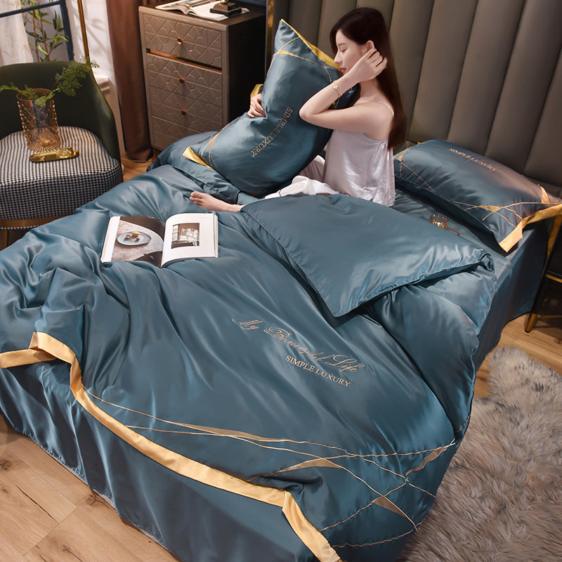 Home Washed Silk Bedding Set Four Piece Quilt Cover Bed Sheets Pillowcases