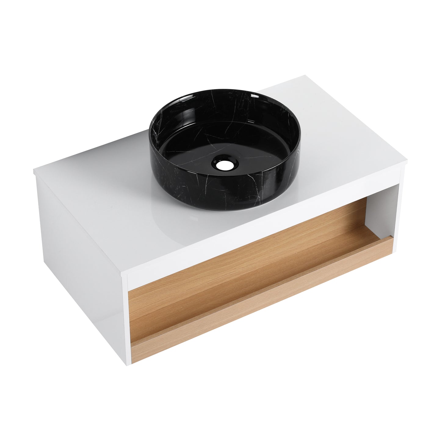 36" Wall-Mounted Bathroom Vanity with Black Marble Sink