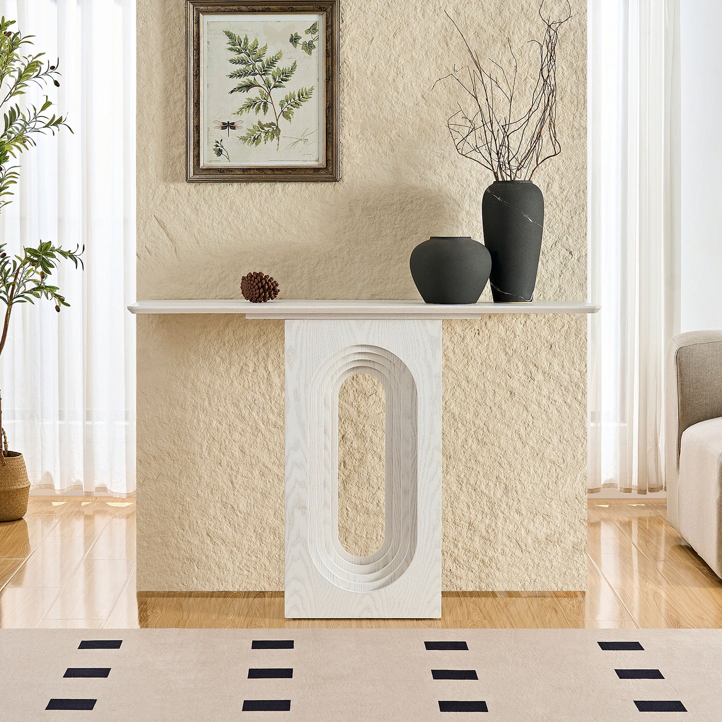 47.24-Inch Modern White Console Table with Loopback Design