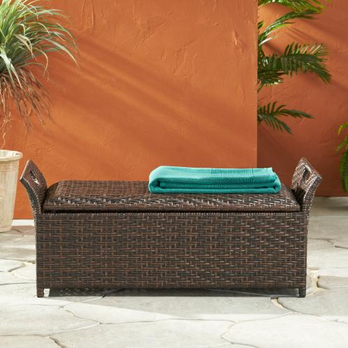 Wing Shaped Outdoor Storage Bench with Hidden Storage - Brown