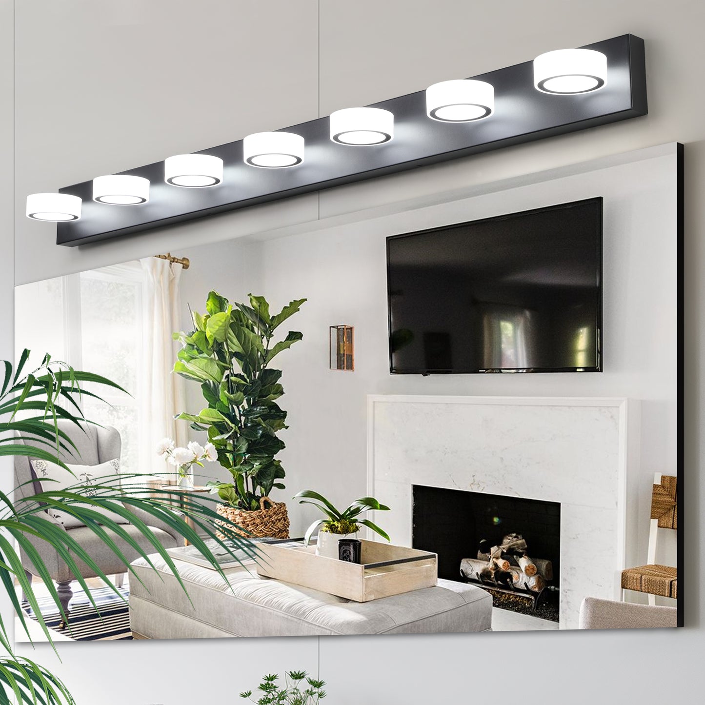 Modern 7-Light LED Wall Sconce - Black Iron with Acrylic Shades