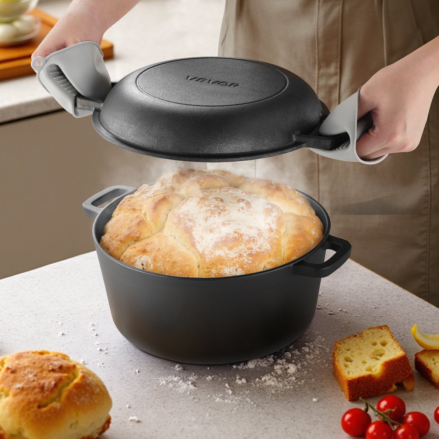 5QT Pre-Seasoned Cast Iron Dutch Oven with Lid - Black