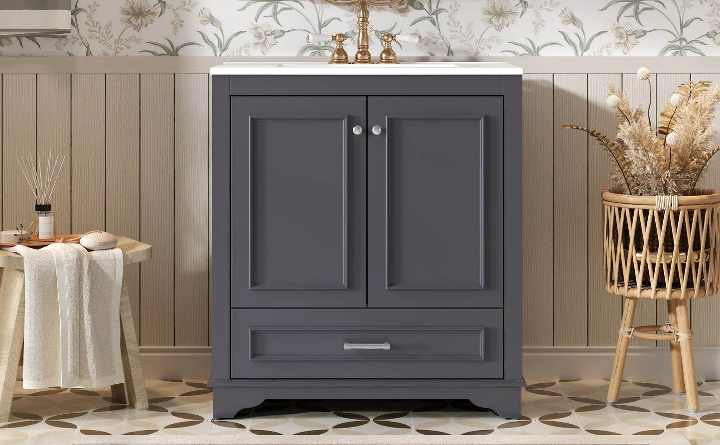 30" Blue Bathroom Vanity with Ceramic Sink & Soft Close Doors