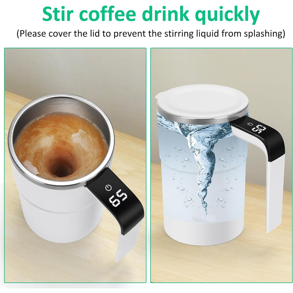 Self Stirring Coffee Mug with LED Display - White