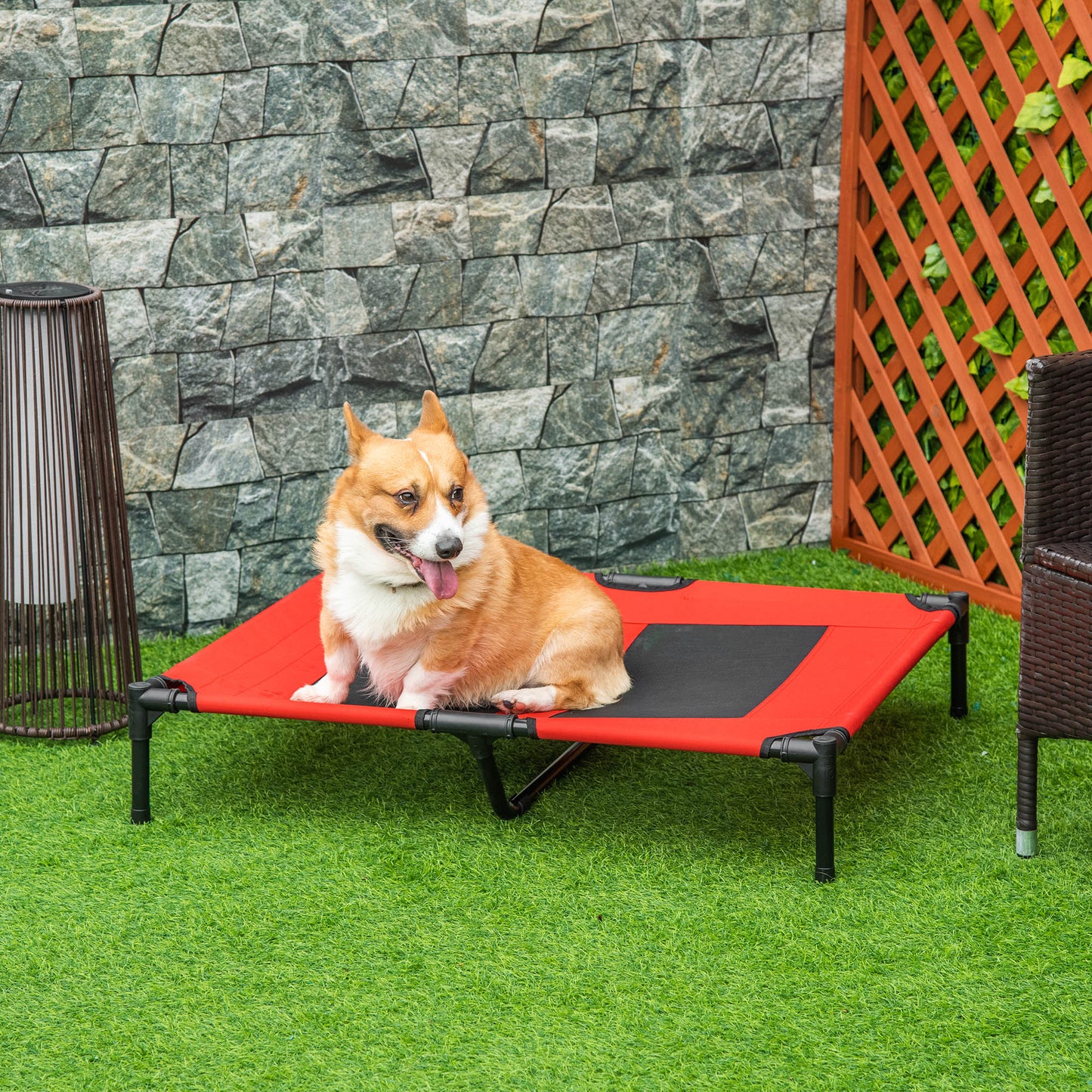 36x30 Elevated Cooling Dog Bed with Mesh Ventilation - Red