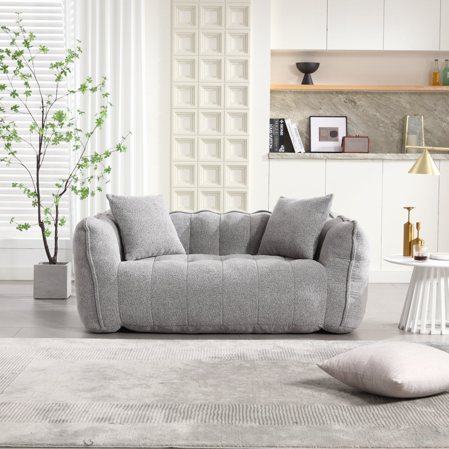 Soft Grey Beanbag Chair for Two - High Resilience Foam