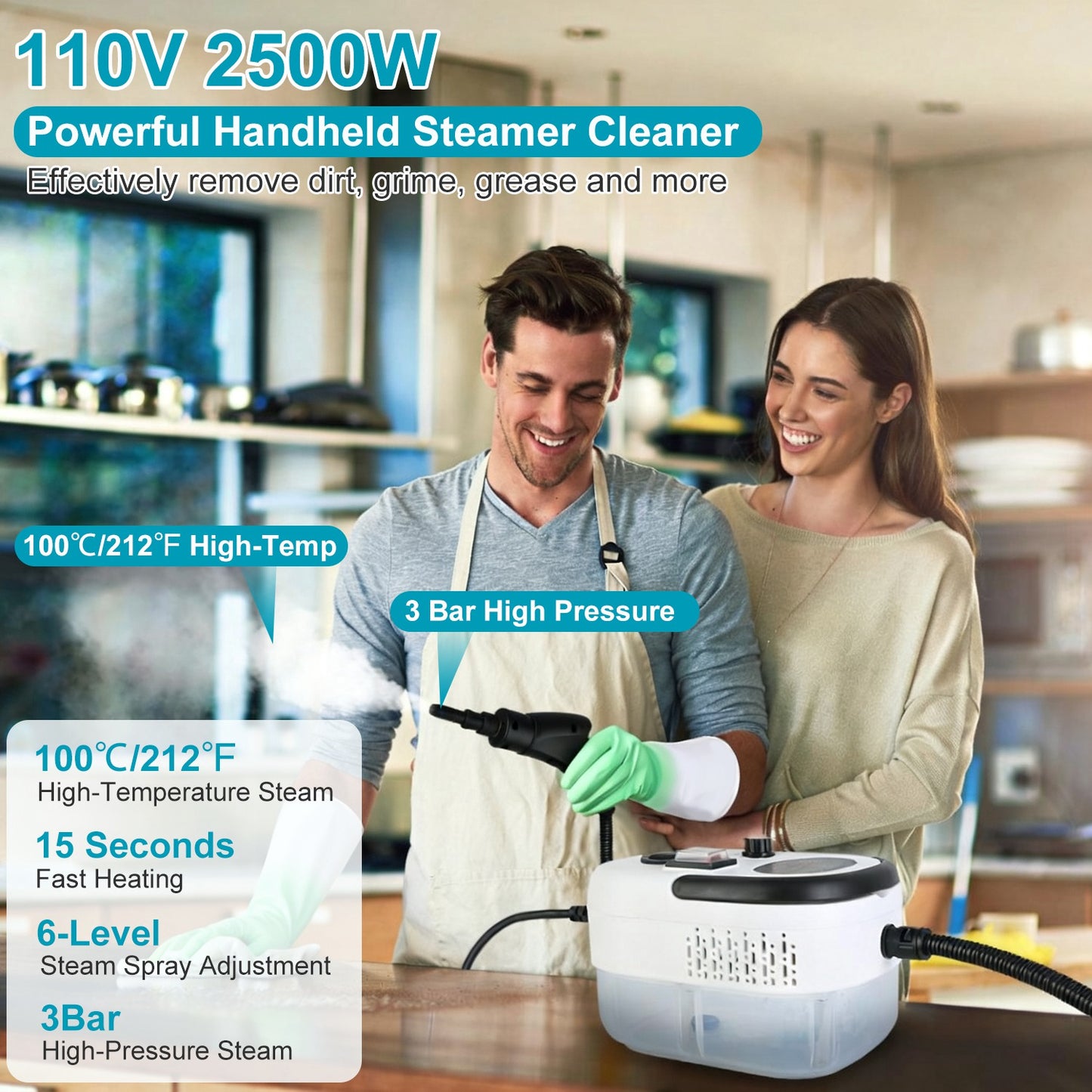 2500W Handheld Steam Cleaner for Car, Floor, Mattress, Windows & More