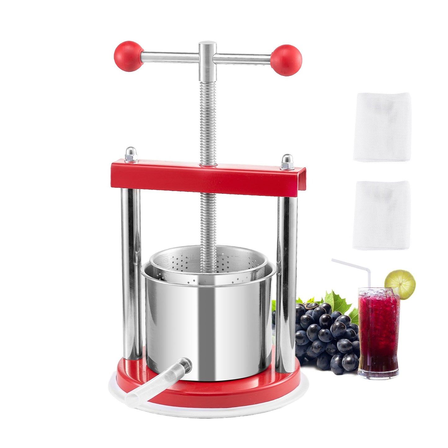 Manual Fruit Wine Press - 1.65L Stainless Steel Juicer