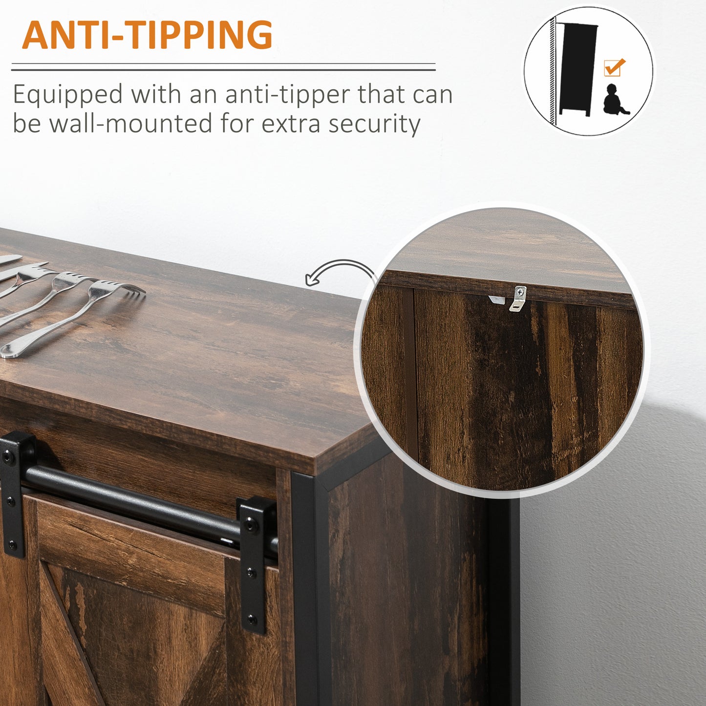 Rustic Brown Sideboard Buffet Cabinet with Sliding Doors